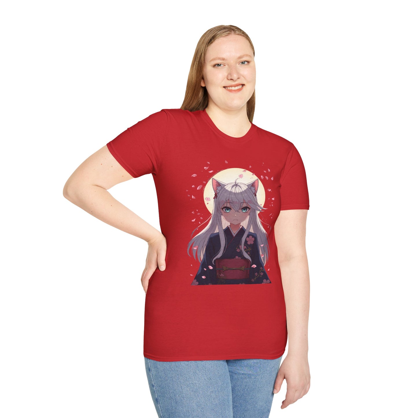 Unisex Anime Kitsune Fox Girl T-Shirt | Sakura Cherry Blossom Tee | Kawaii Aesthetic Shirt | Otaku Gift | Cotton Tee