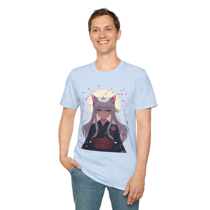 Unisex Anime Kitsune Fox Girl T-Shirt | Sakura Cherry Blossom Tee | Kawaii Aesthetic Shirt | Otaku Gift | Cotton Tee