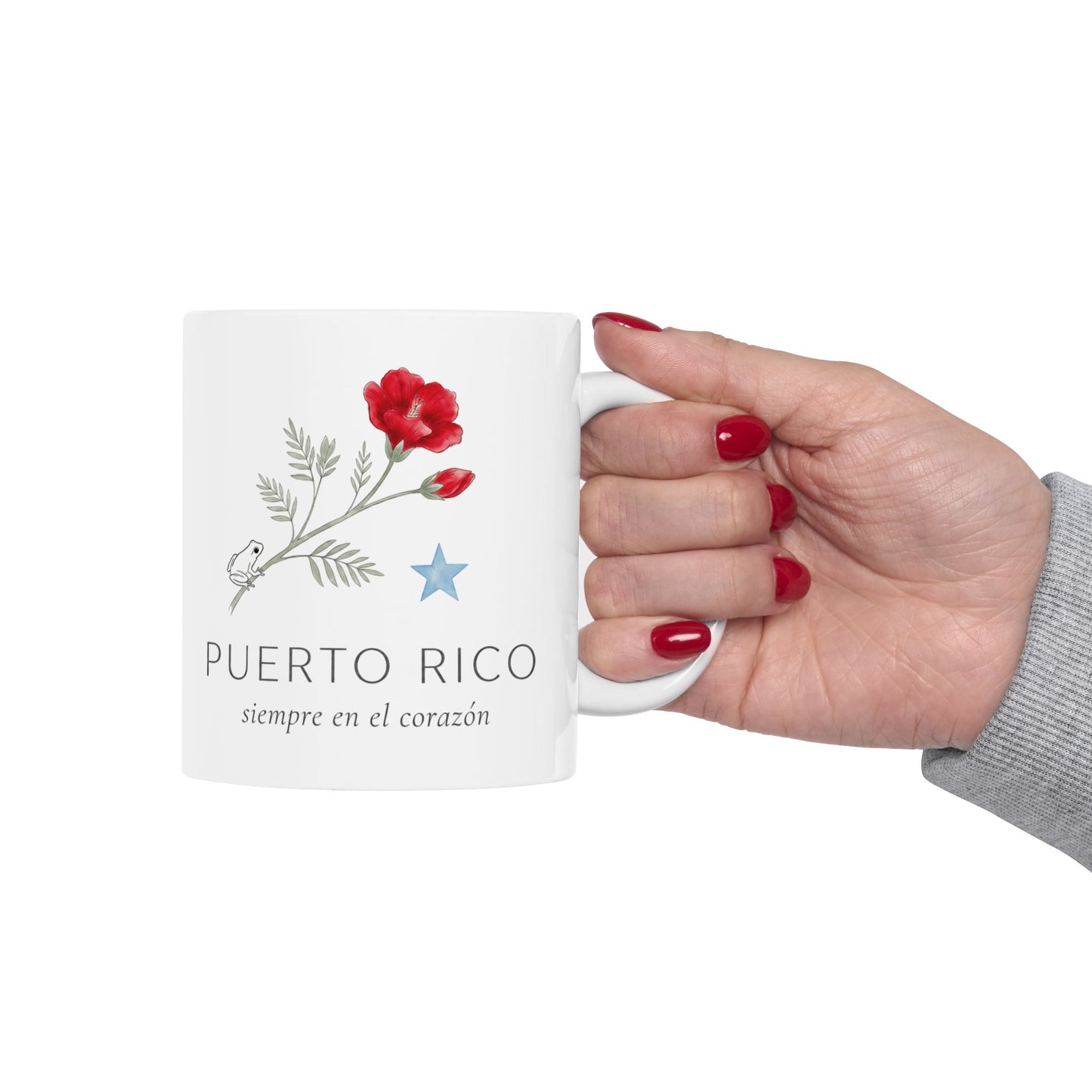 Mug Puerto Rico Siempre en mi Corazón — Taza Cerámica Floral Boricua 11oz
