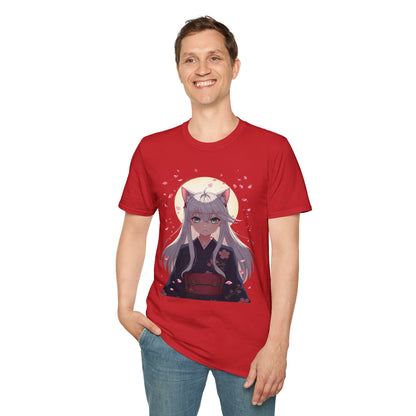 Unisex Anime Kitsune Fox Girl T-Shirt | Sakura Cherry Blossom Tee | Kawaii Aesthetic Shirt | Otaku Gift | Cotton Tee