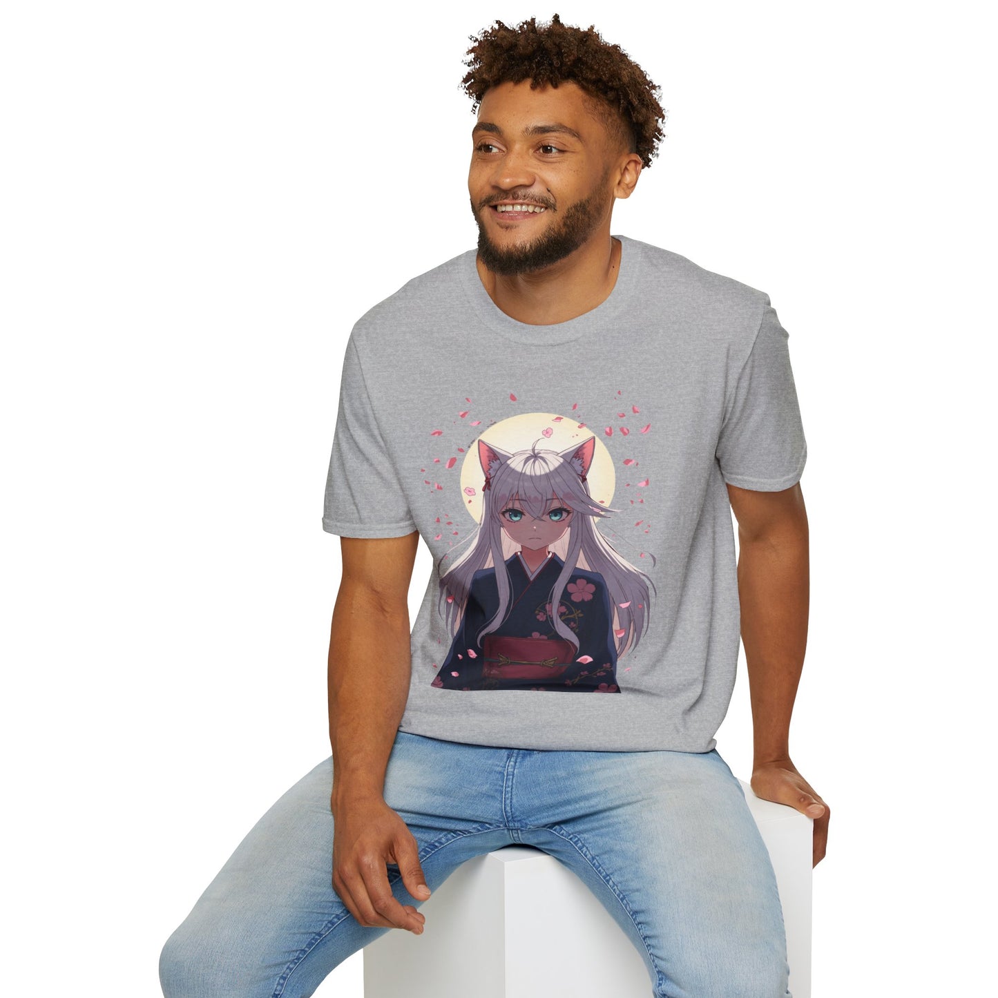 Unisex Anime Kitsune Fox Girl T-Shirt | Sakura Cherry Blossom Tee | Kawaii Aesthetic Shirt | Otaku Gift | Cotton Tee