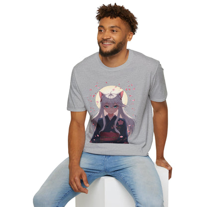 Unisex Anime Kitsune Fox Girl T-Shirt | Sakura Cherry Blossom Tee | Kawaii Aesthetic Shirt | Otaku Gift | Cotton Tee