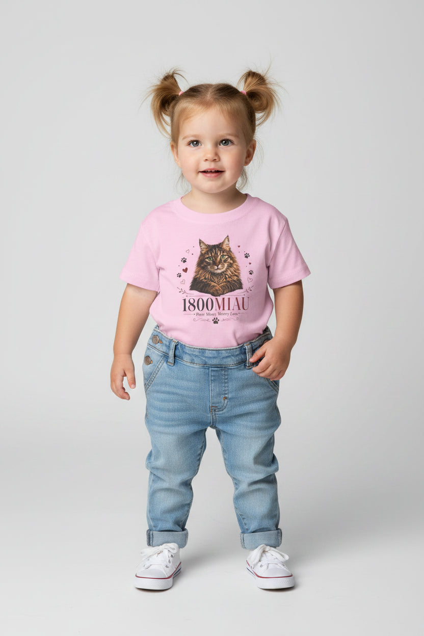 Unisex Toddler Cat Tee — 1800 MIAU Vintage Kitten Graphic Shirt