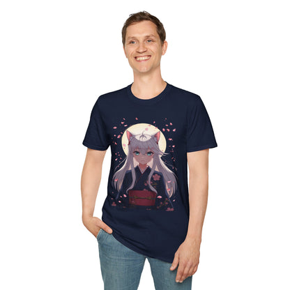 Unisex Anime Kitsune Fox Girl T-Shirt | Sakura Cherry Blossom Tee | Kawaii Aesthetic Shirt | Otaku Gift | Cotton Tee