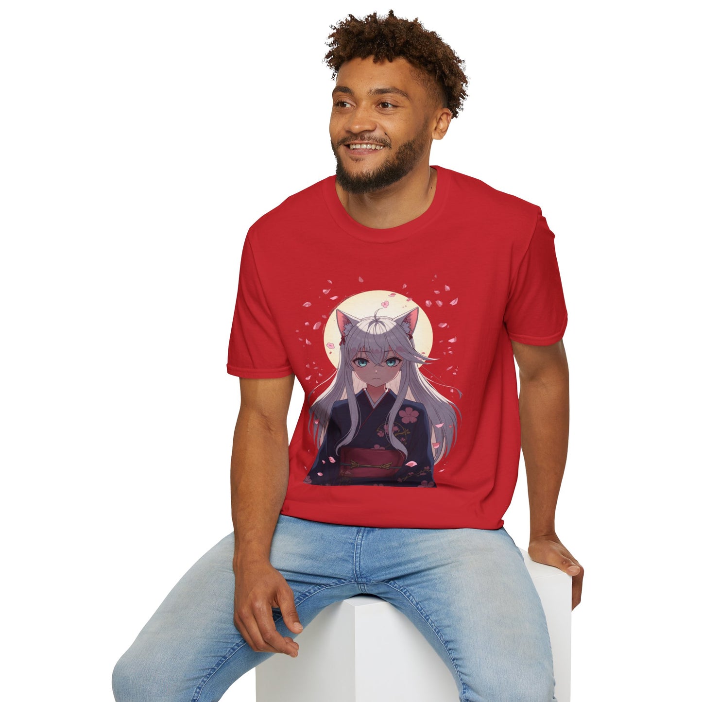 Unisex Anime Kitsune Fox Girl T-Shirt | Sakura Cherry Blossom Tee | Kawaii Aesthetic Shirt | Otaku Gift | Cotton Tee