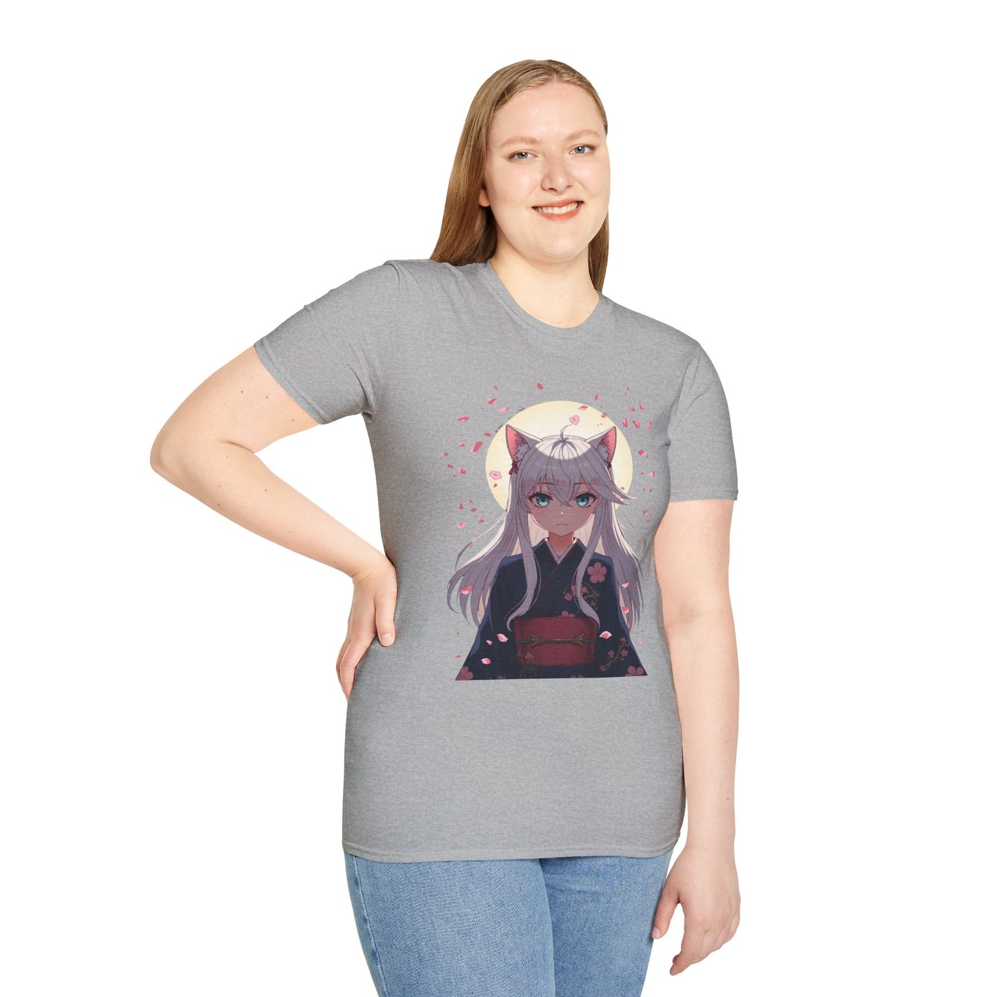 Unisex Anime Kitsune Fox Girl T-Shirt | Sakura Cherry Blossom Tee | Kawaii Aesthetic Shirt | Otaku Gift | Cotton Tee