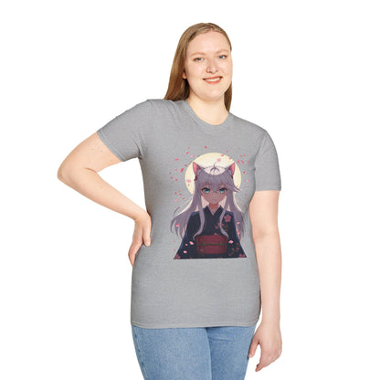 Unisex Anime Kitsune Fox Girl T-Shirt | Sakura Cherry Blossom Tee | Kawaii Aesthetic Shirt | Otaku Gift | Cotton Tee