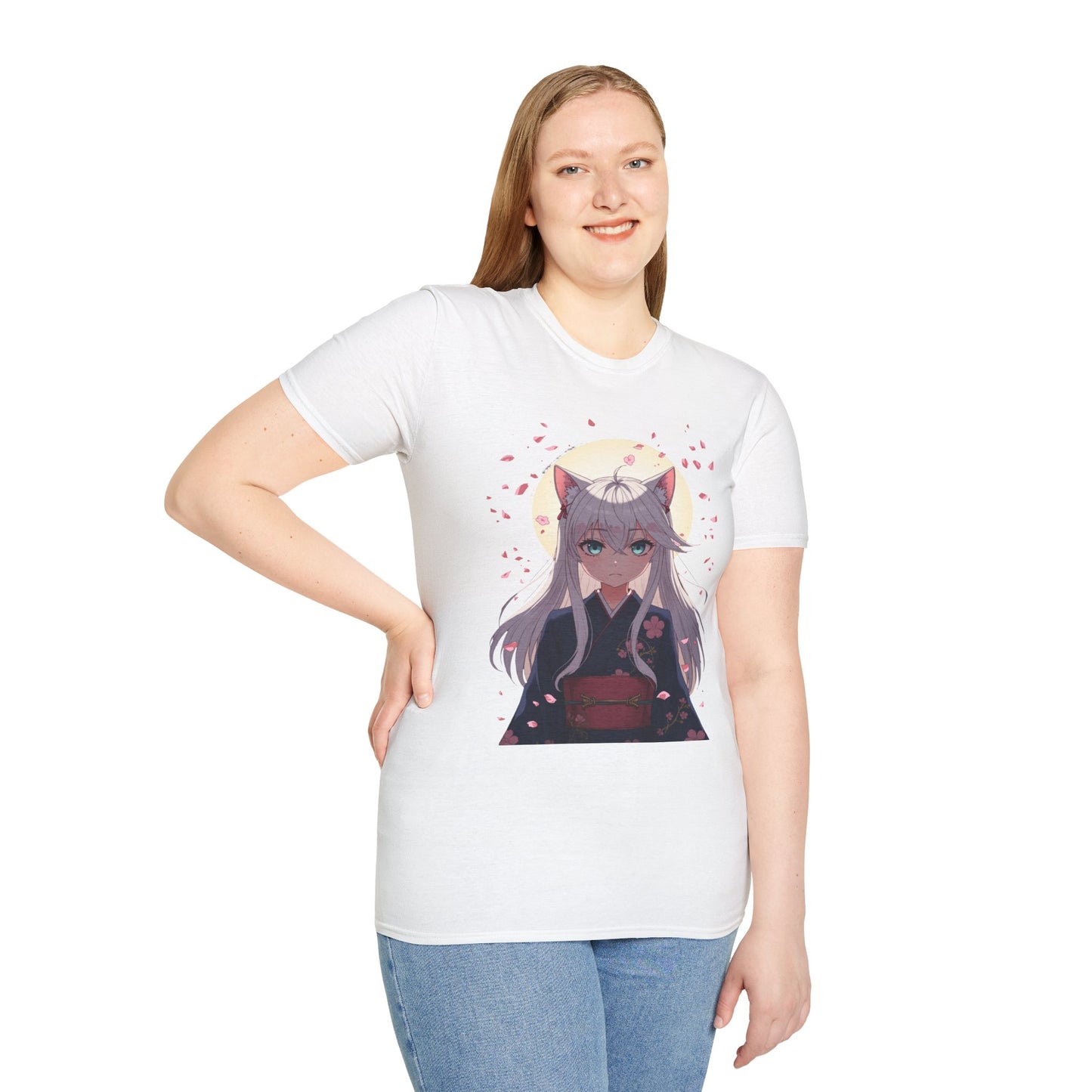 Unisex Anime Kitsune Fox Girl T-Shirt | Sakura Cherry Blossom Tee | Kawaii Aesthetic Shirt | Otaku Gift | Cotton Tee