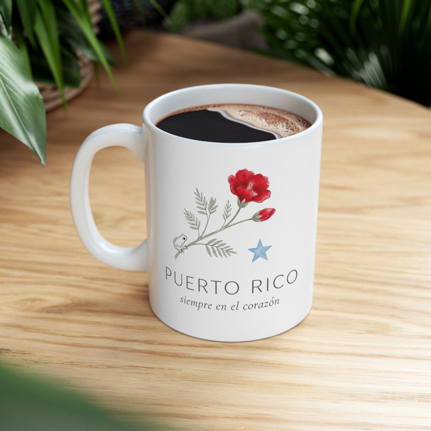 Mug Puerto Rico Siempre en mi Corazón — Taza Cerámica Floral Boricua 11oz