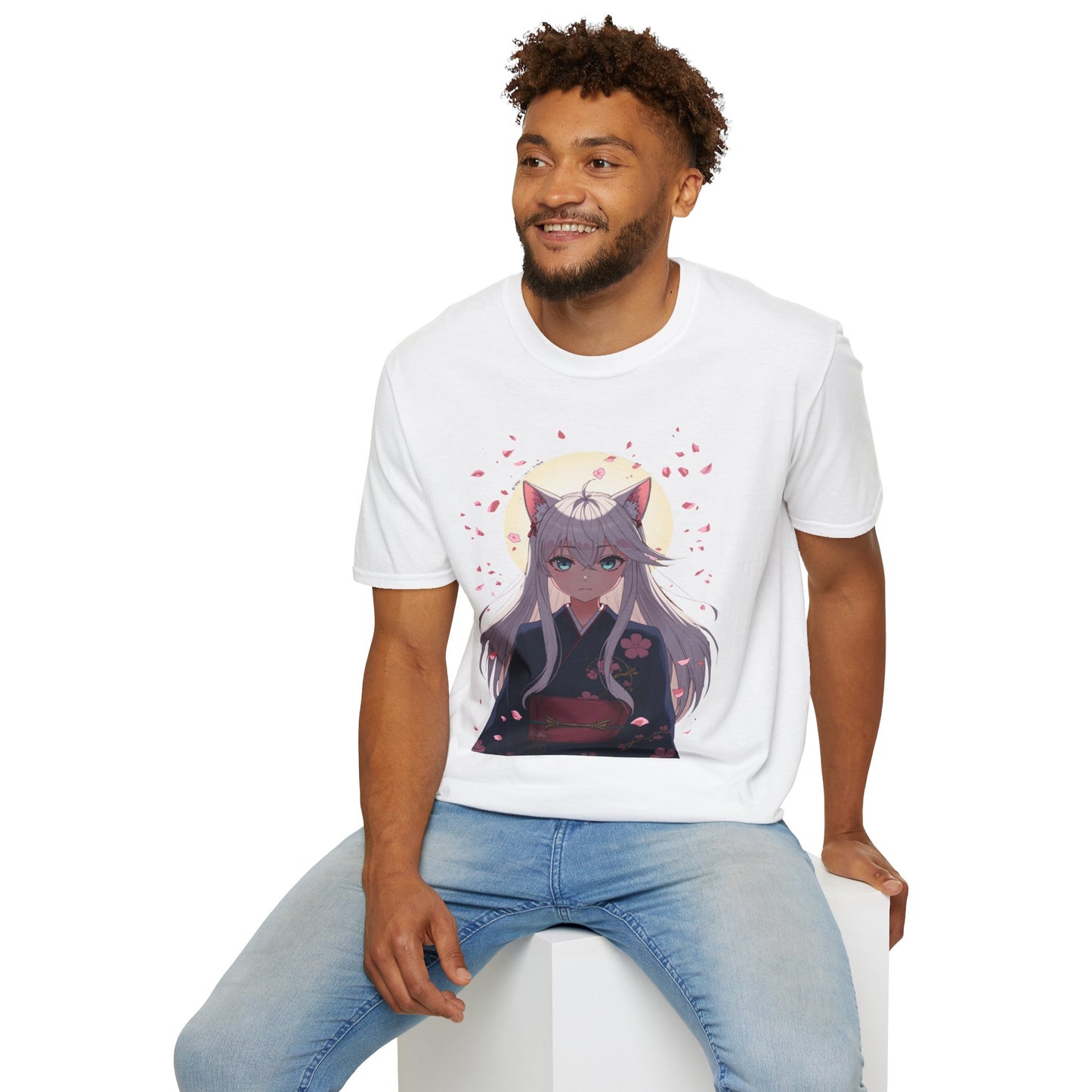 Unisex Anime Kitsune Fox Girl T-Shirt | Sakura Cherry Blossom Tee | Kawaii Aesthetic Shirt | Otaku Gift | Cotton Tee