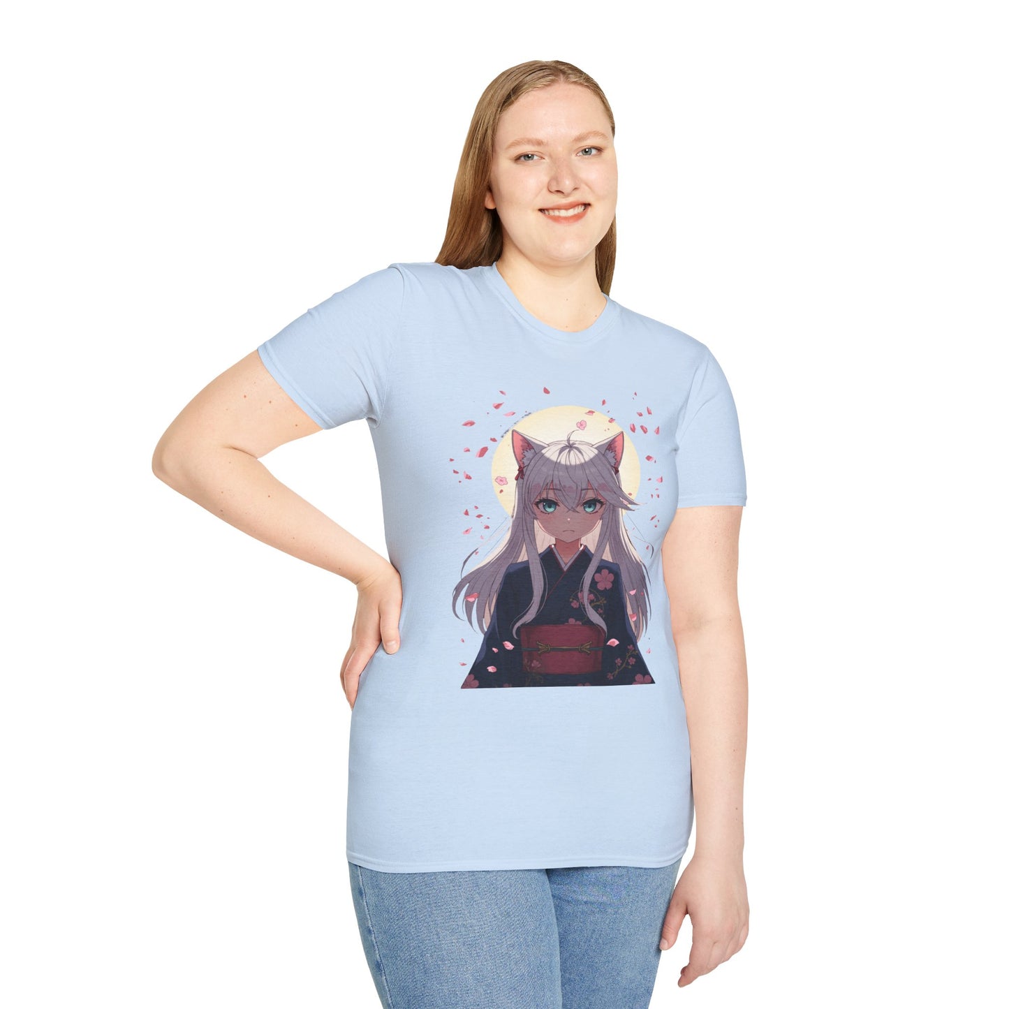 Unisex Anime Kitsune Fox Girl T-Shirt | Sakura Cherry Blossom Tee | Kawaii Aesthetic Shirt | Otaku Gift | Cotton Tee