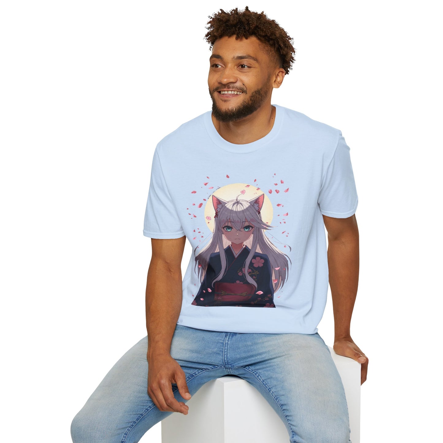 Unisex Anime Kitsune Fox Girl T-Shirt | Sakura Cherry Blossom Tee | Kawaii Aesthetic Shirt | Otaku Gift | Cotton Tee