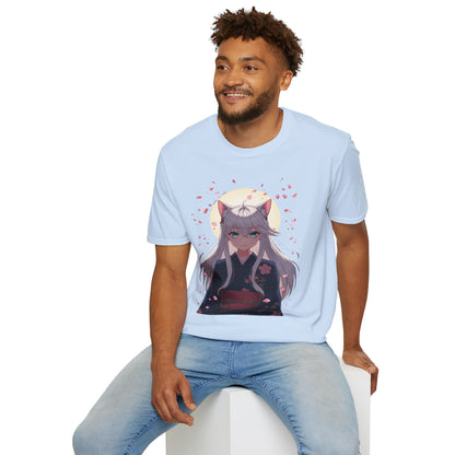 Unisex Anime Kitsune Fox Girl T-Shirt | Sakura Cherry Blossom Tee | Kawaii Aesthetic Shirt | Otaku Gift | Cotton Tee