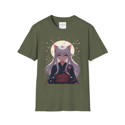 Unisex Anime Kitsune Fox Girl T-Shirt | Sakura Cherry Blossom Tee | Kawaii Aesthetic Shirt | Otaku Gift | Cotton Tee