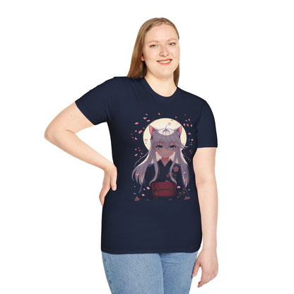 Unisex Anime Kitsune Fox Girl T-Shirt | Sakura Cherry Blossom Tee | Kawaii Aesthetic Shirt | Otaku Gift | Cotton Tee
