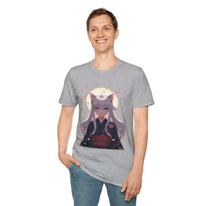 Unisex Anime Kitsune Fox Girl T-Shirt | Sakura Cherry Blossom Tee | Kawaii Aesthetic Shirt | Otaku Gift | Cotton Tee