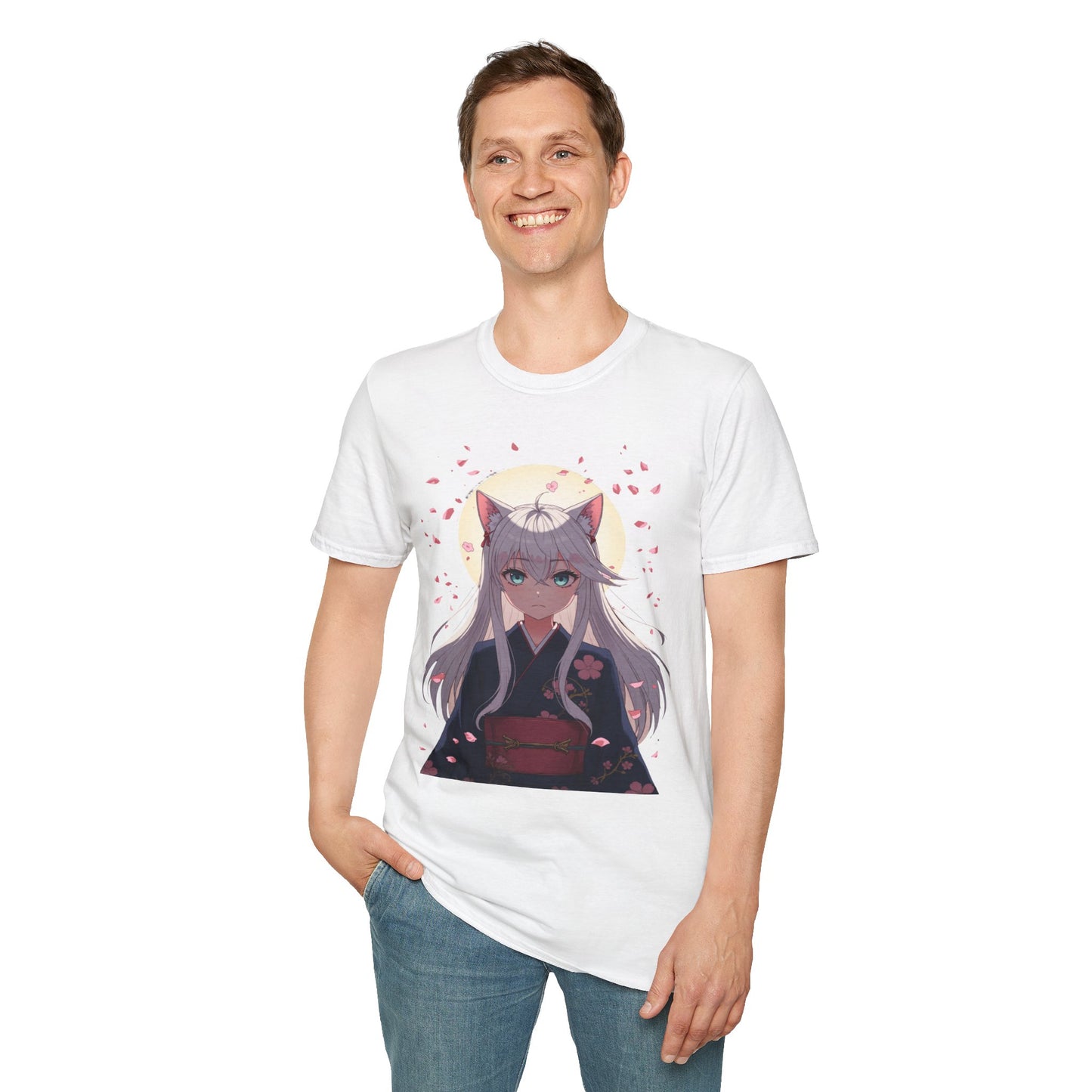 Unisex Anime Kitsune Fox Girl T-Shirt | Sakura Cherry Blossom Tee | Kawaii Aesthetic Shirt | Otaku Gift | Cotton Tee