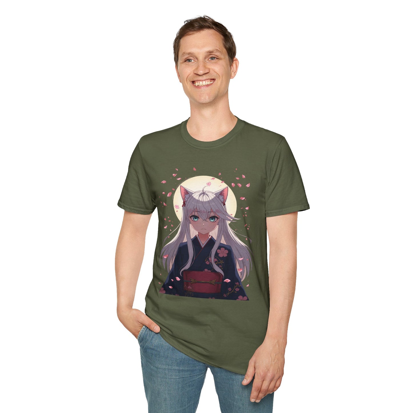 Unisex Anime Kitsune Fox Girl T-Shirt | Sakura Cherry Blossom Tee | Kawaii Aesthetic Shirt | Otaku Gift | Cotton Tee
