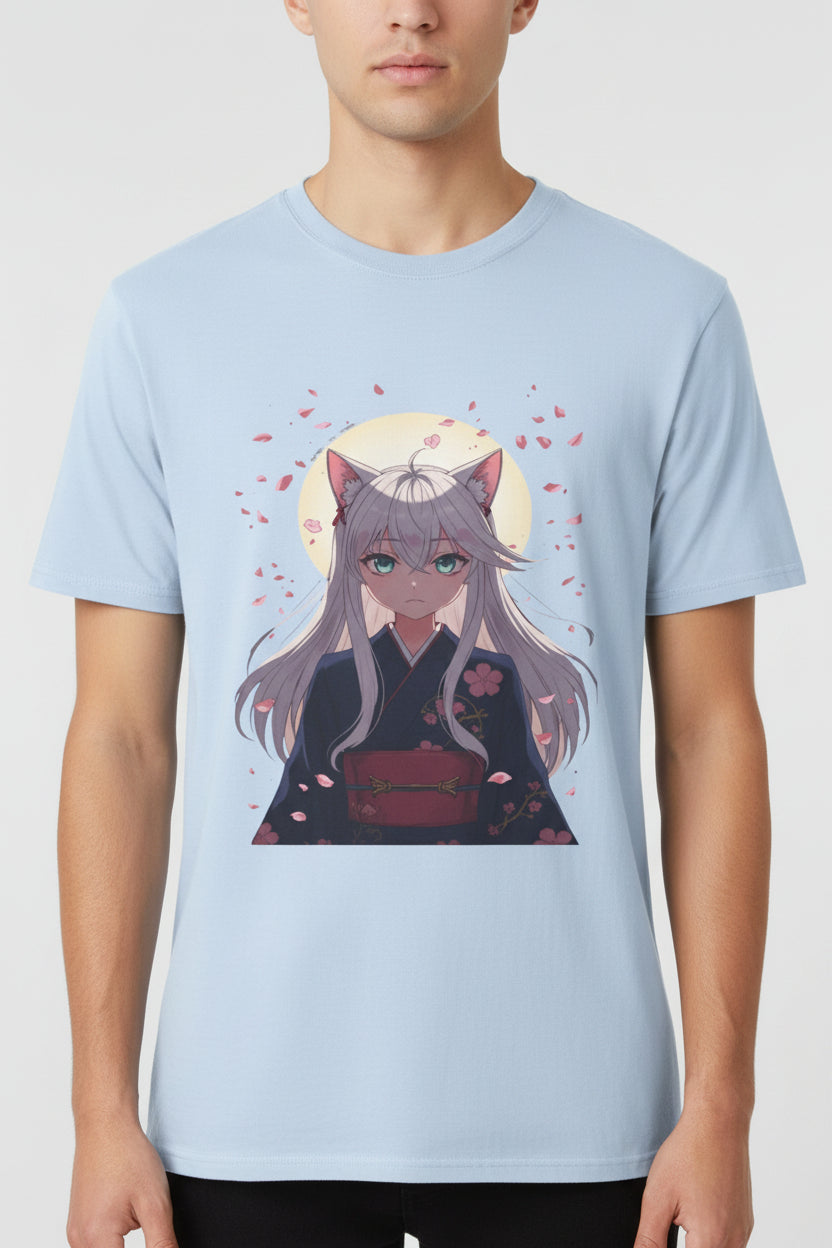 Unisex Anime Kitsune Fox Girl T-Shirt | Sakura Cherry Blossom Tee | Kawaii Aesthetic Shirt | Otaku Gift | Cotton Tee
