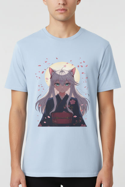 Unisex Anime Kitsune Fox Girl T-Shirt | Sakura Cherry Blossom Tee | Kawaii Aesthetic Shirt | Otaku Gift | Cotton Tee