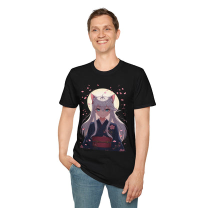 Unisex Anime Kitsune Fox Girl T-Shirt | Sakura Cherry Blossom Tee | Kawaii Aesthetic Shirt | Otaku Gift | Cotton Tee