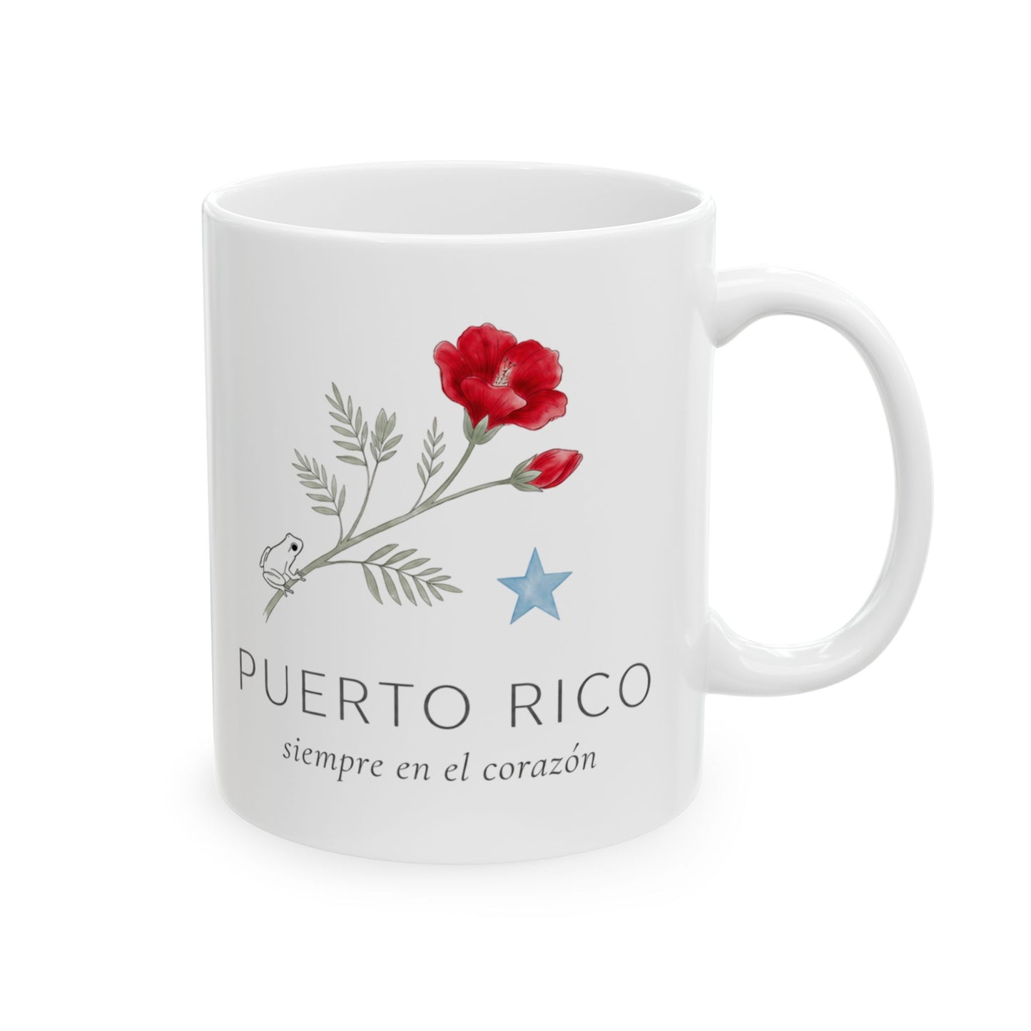 Mug Puerto Rico Siempre en mi Corazón — Taza Cerámica Floral Boricua 11oz