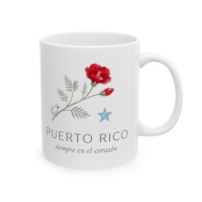 Mug Puerto Rico Siempre en mi Corazón — Taza Cerámica Floral Boricua 11oz