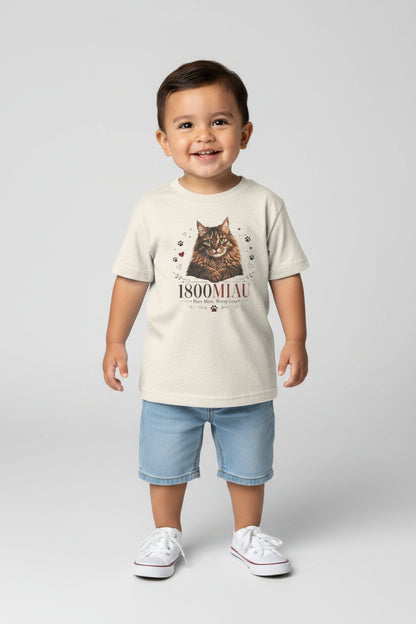 Unisex Toddler Cat Tee — 1800 MIAU Vintage Kitten Graphic Shirt