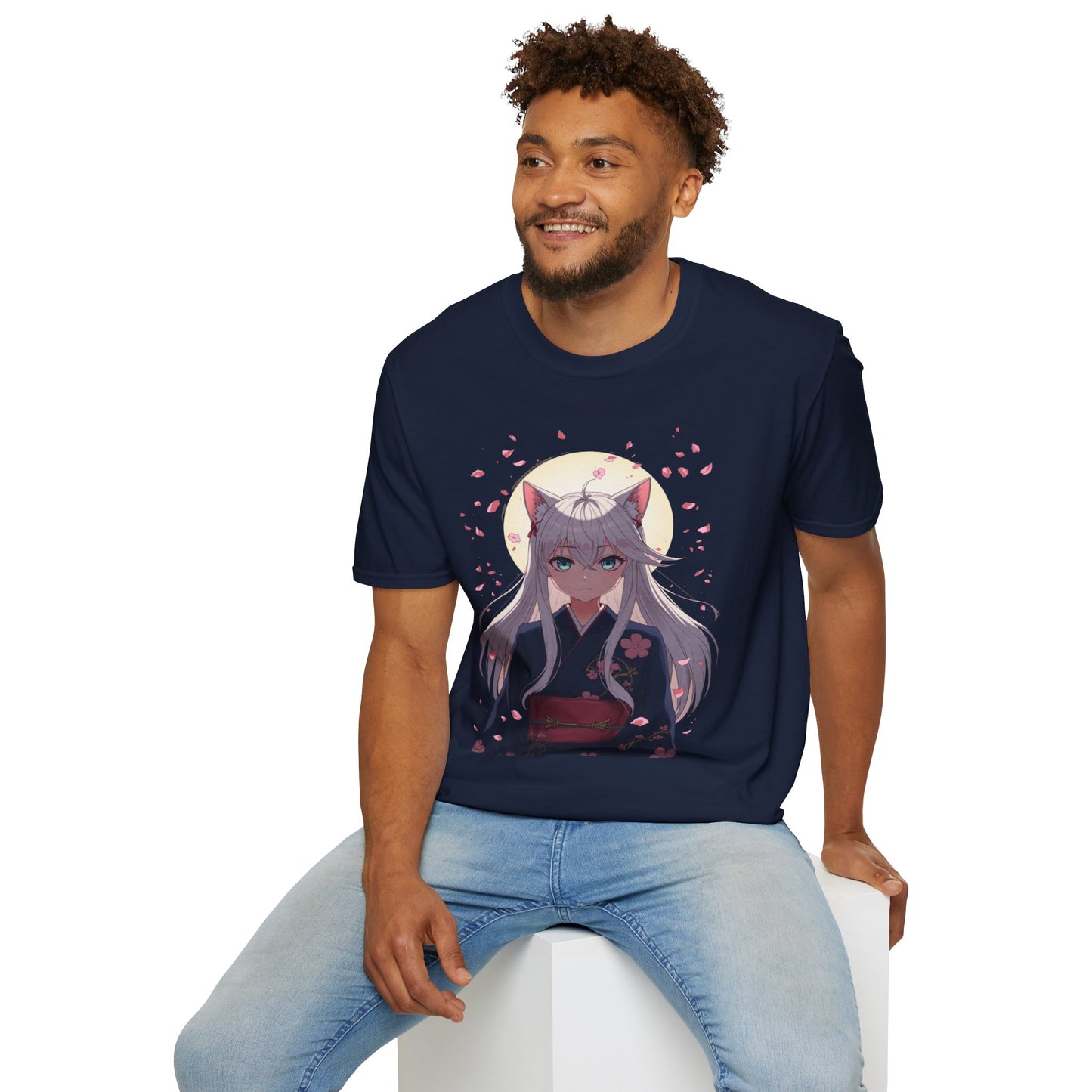 Unisex Anime Kitsune Fox Girl T-Shirt | Sakura Cherry Blossom Tee | Kawaii Aesthetic Shirt | Otaku Gift | Cotton Tee